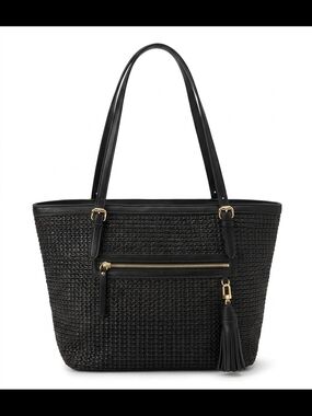 Lily & Ivy Black Woven Straw Tote Bag NWOT Summer Shoulder Purse